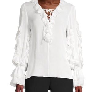 Emanuel Ungaro ‘Emilia’ 100% silk ivory ruffled blouse top shirt Sz S romantic